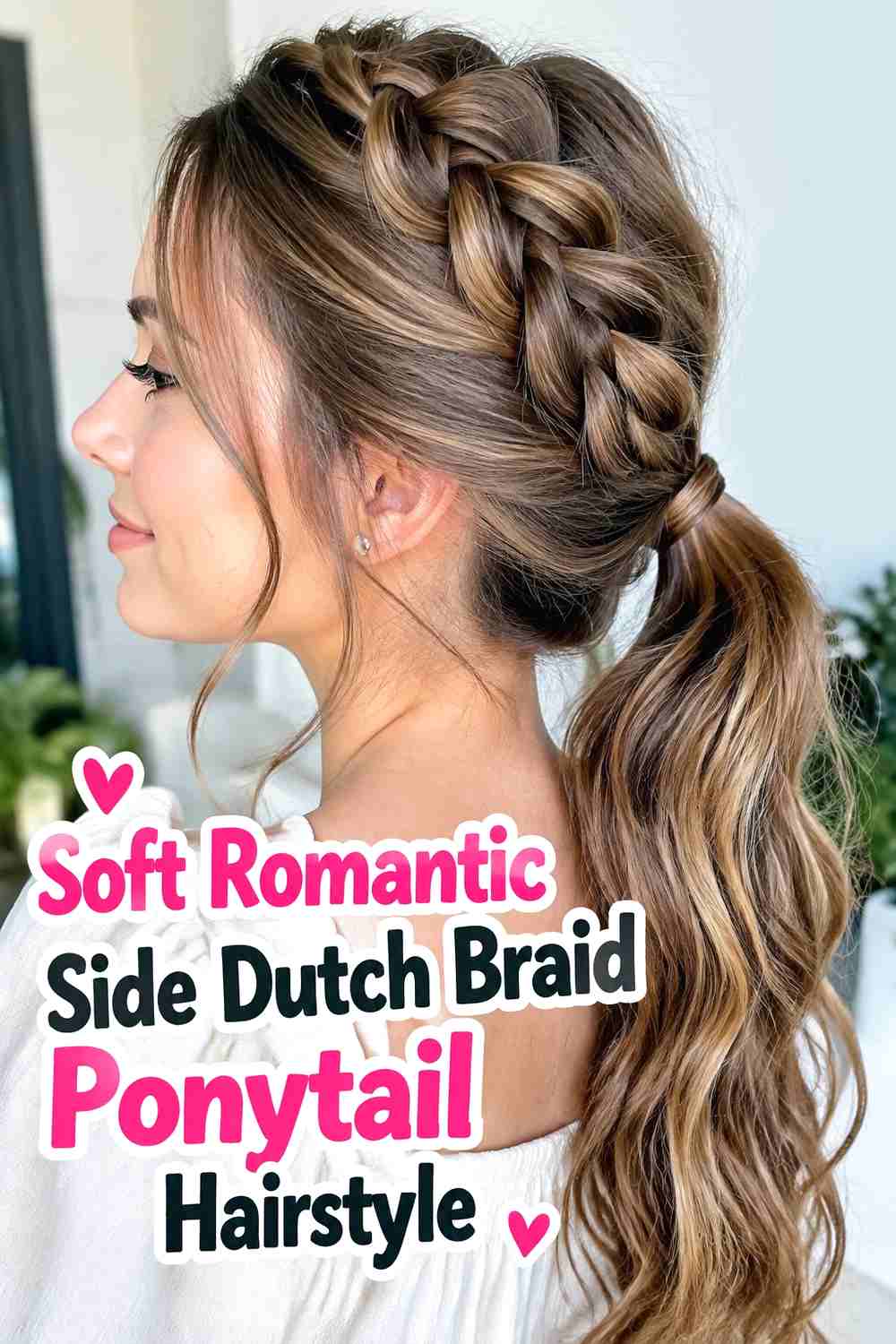 16. Soft Romantic Side Dutch Braid Ponytail Hairstyle