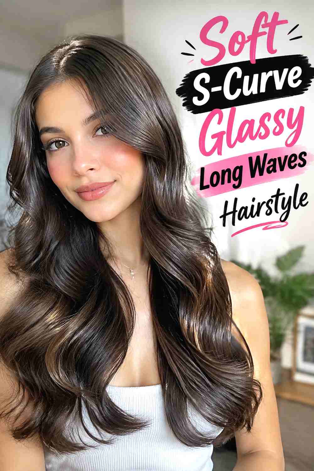 6. Soft S Curve Glassy Long Waves Hairstyle