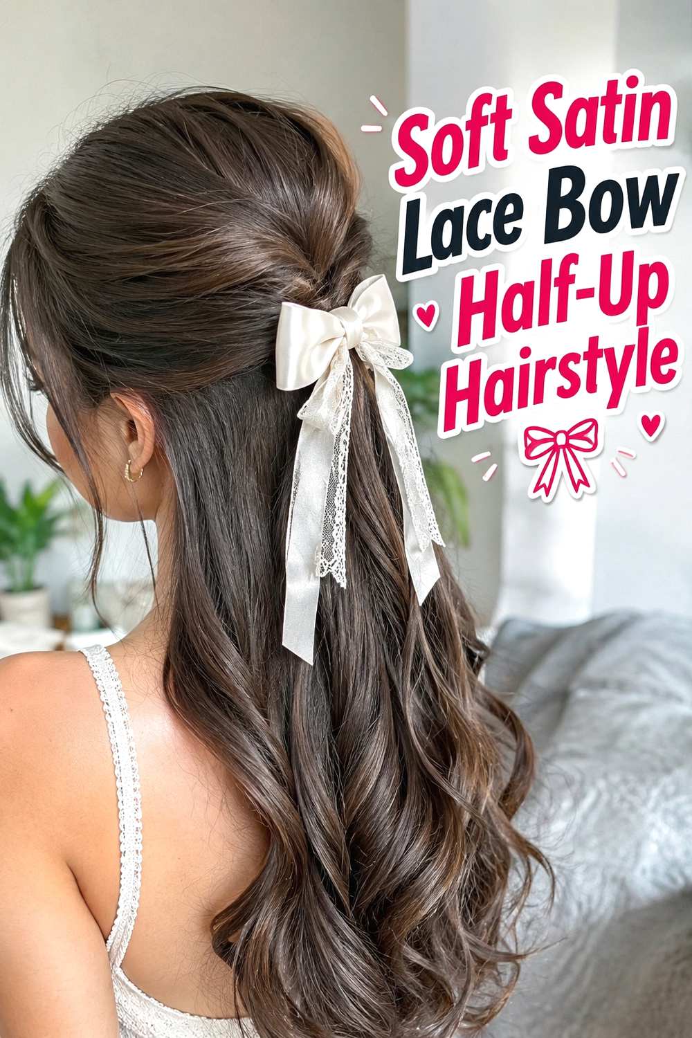1. Soft Satin Lace Bow Half Up Hairstyle