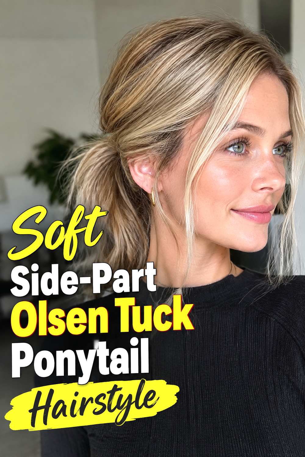 Soft Side-Part Olsen Tuck Ponytail Hairstyle