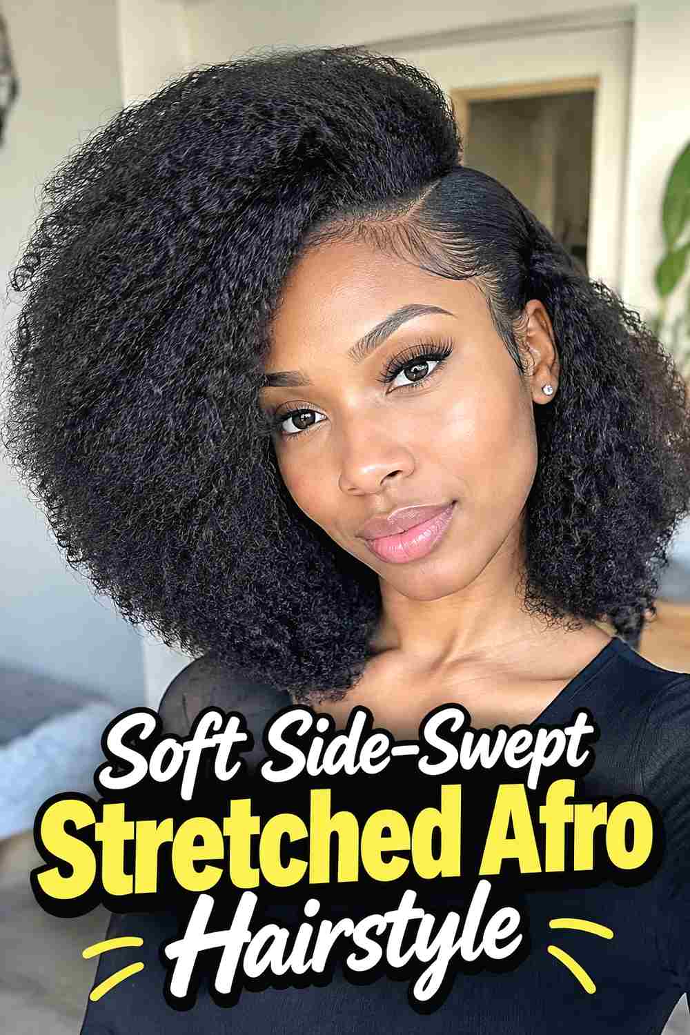2. Soft Side Swept Stretched Afro Hairstyle
