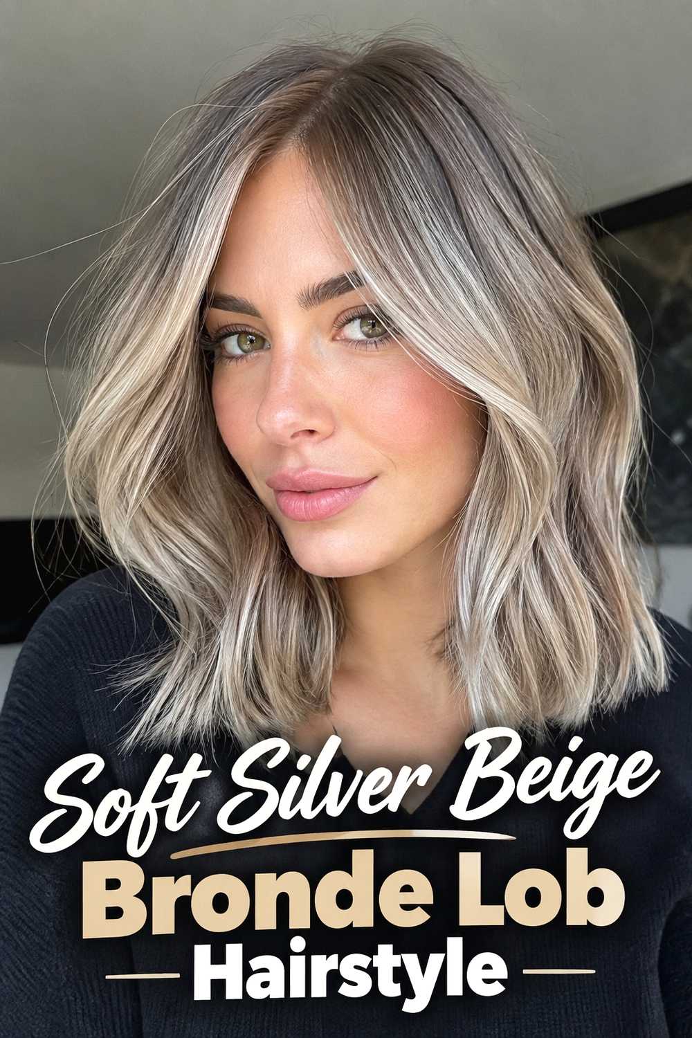 1. Soft Silver Beige Bronde Lob Hairstyle