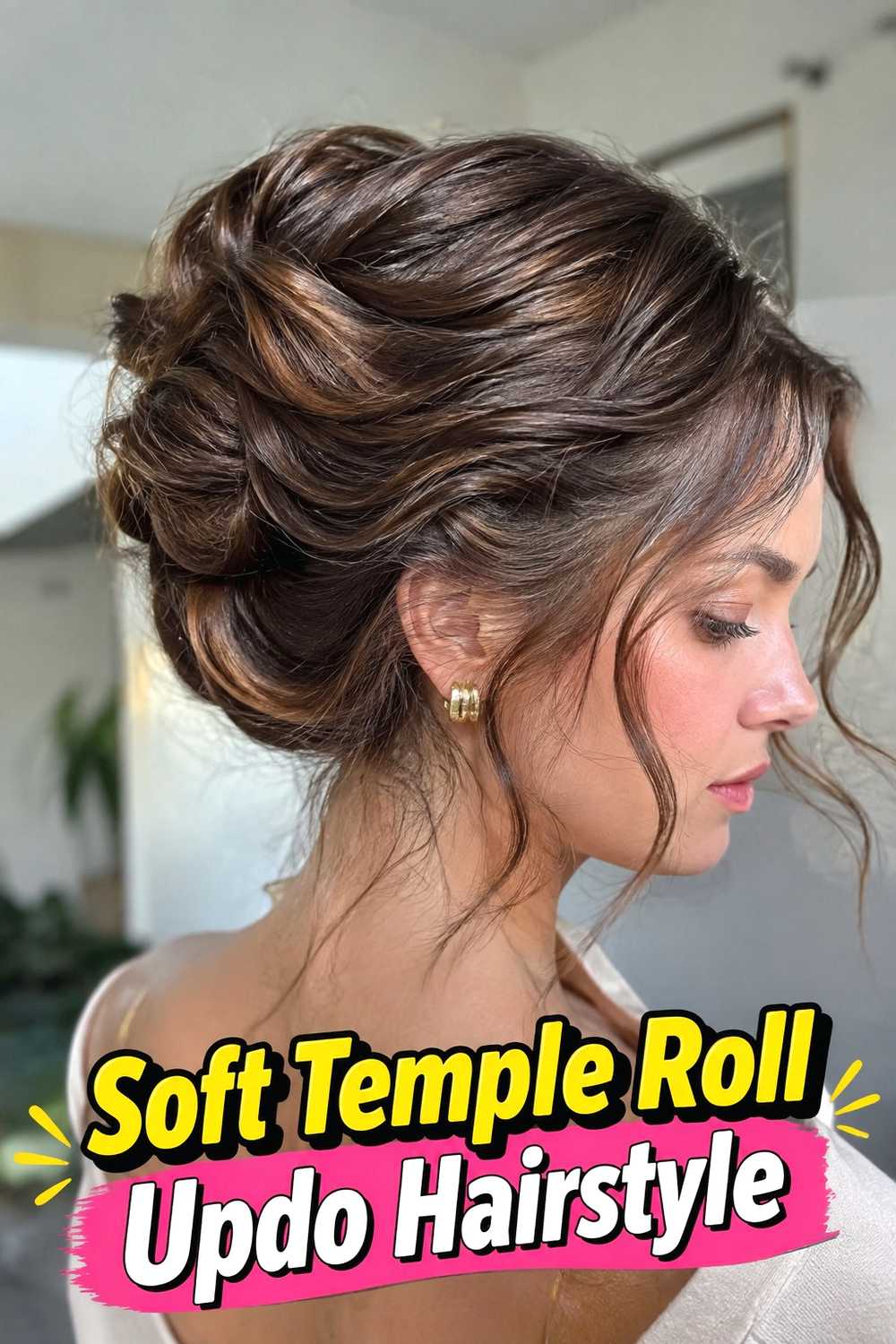 2. Soft Temple Roll Updo Hairstyle