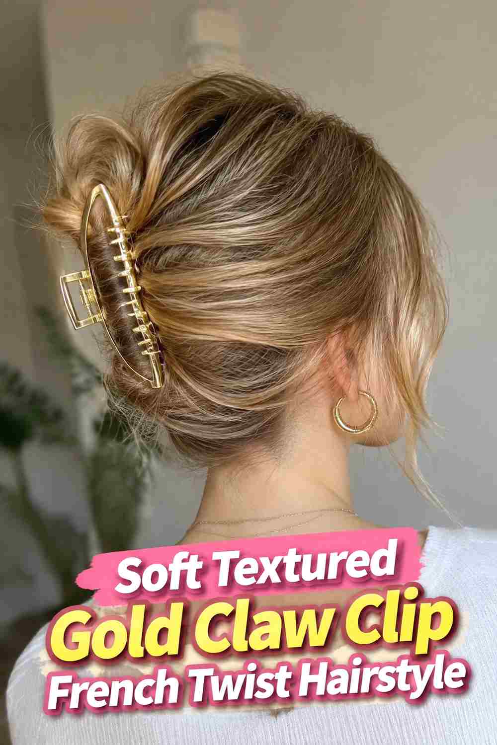 6. Soft Textured Gold Claw Clip French Twist Hairstyle