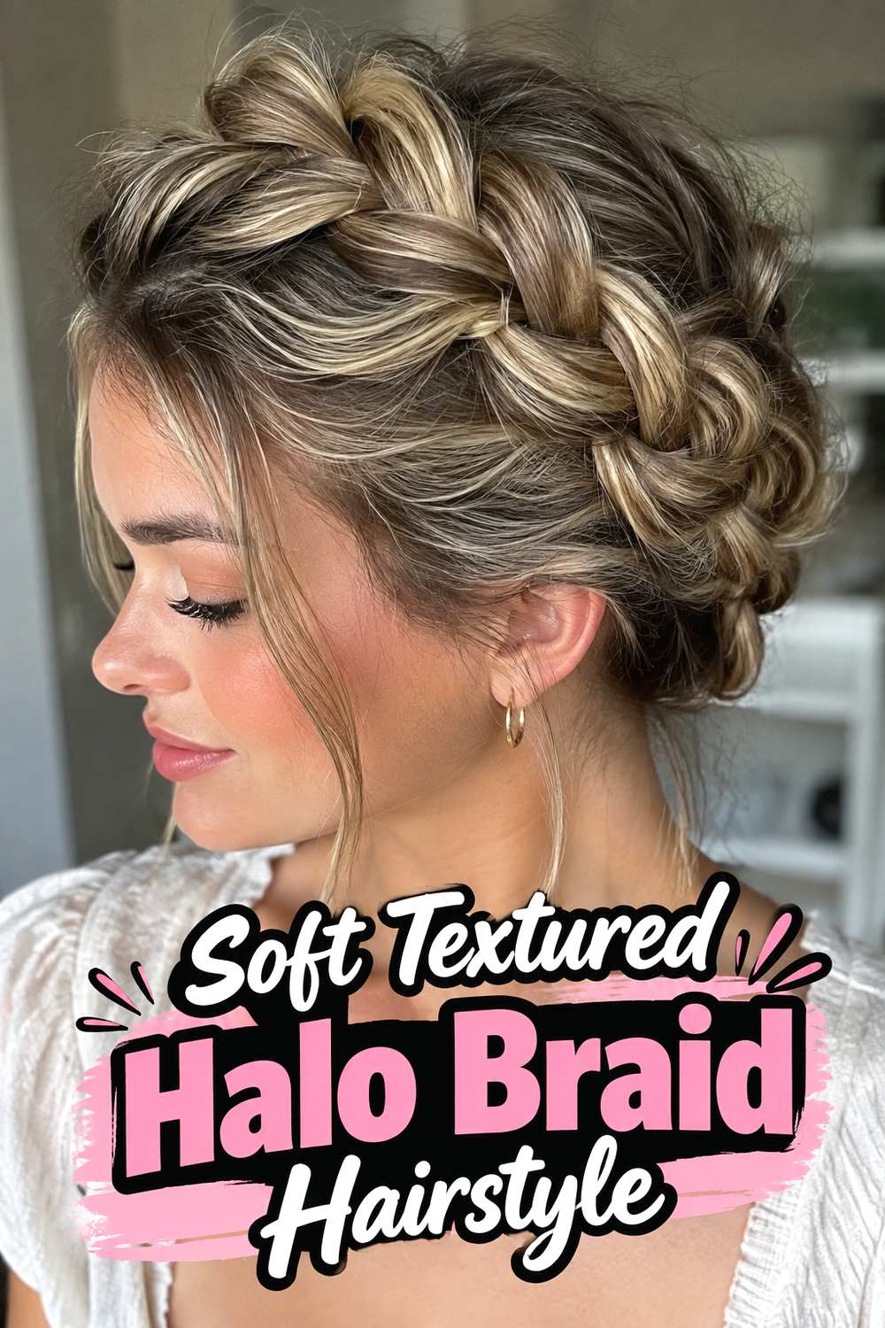 Soft Textured Halo Braid Hairstyle