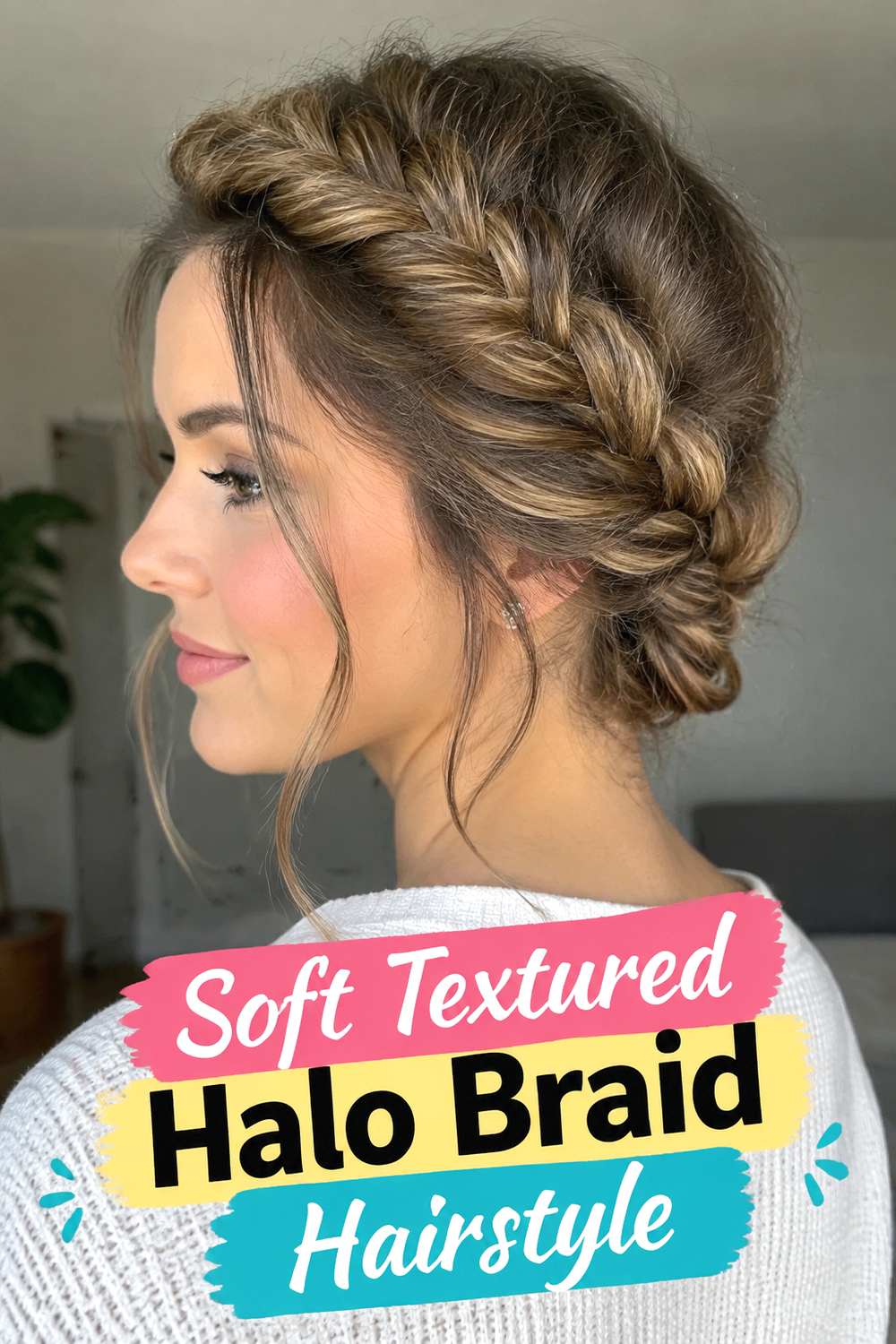 Soft Textured Halo Braid Hairstyle