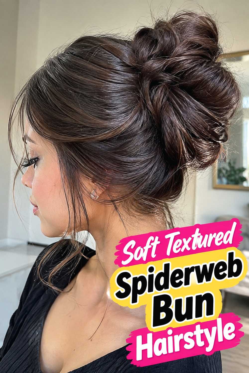 5. Soft Textured Spiderweb Bun Hairstyle