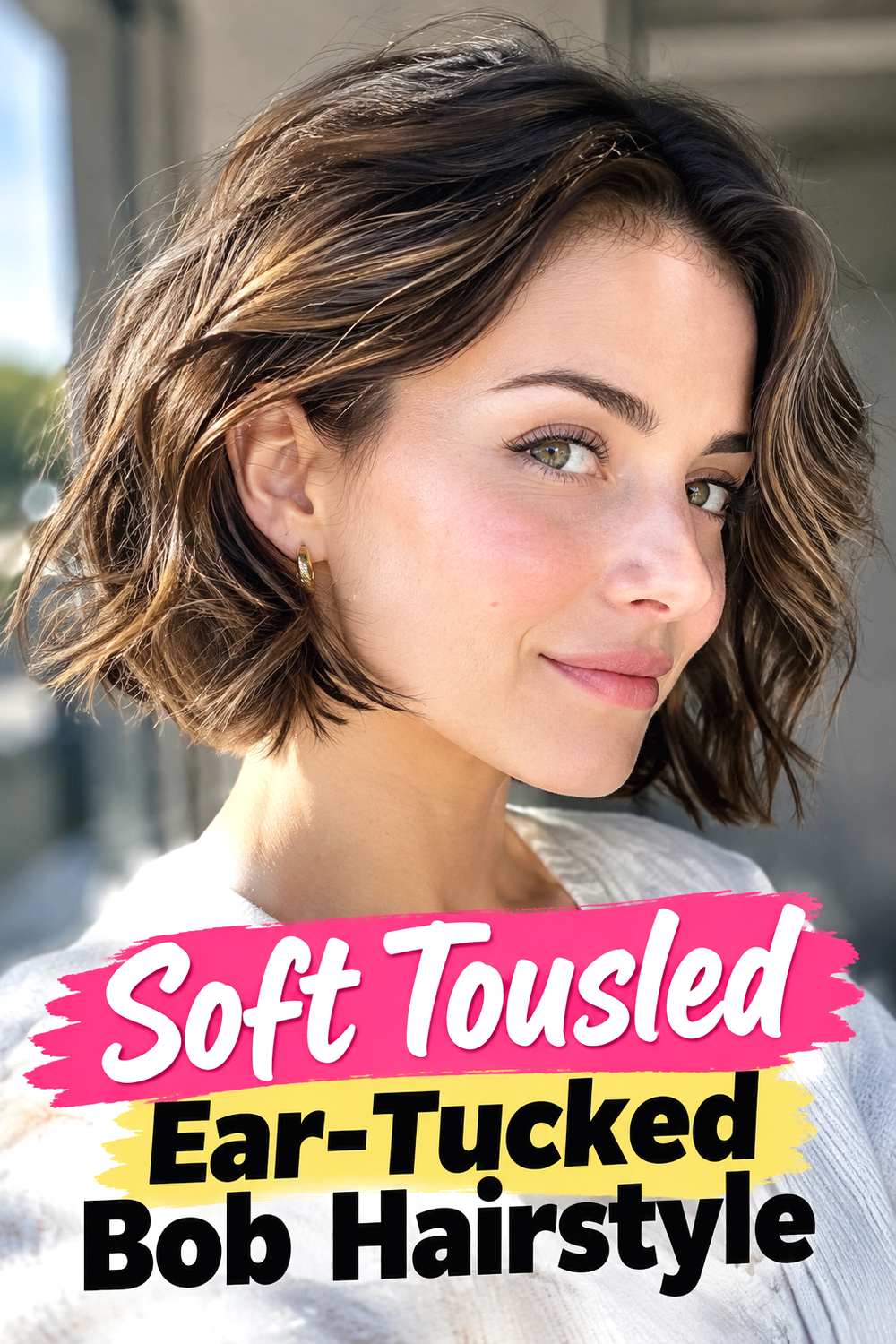 1. Soft Tousled Ear Tucked Bob Hairstyle