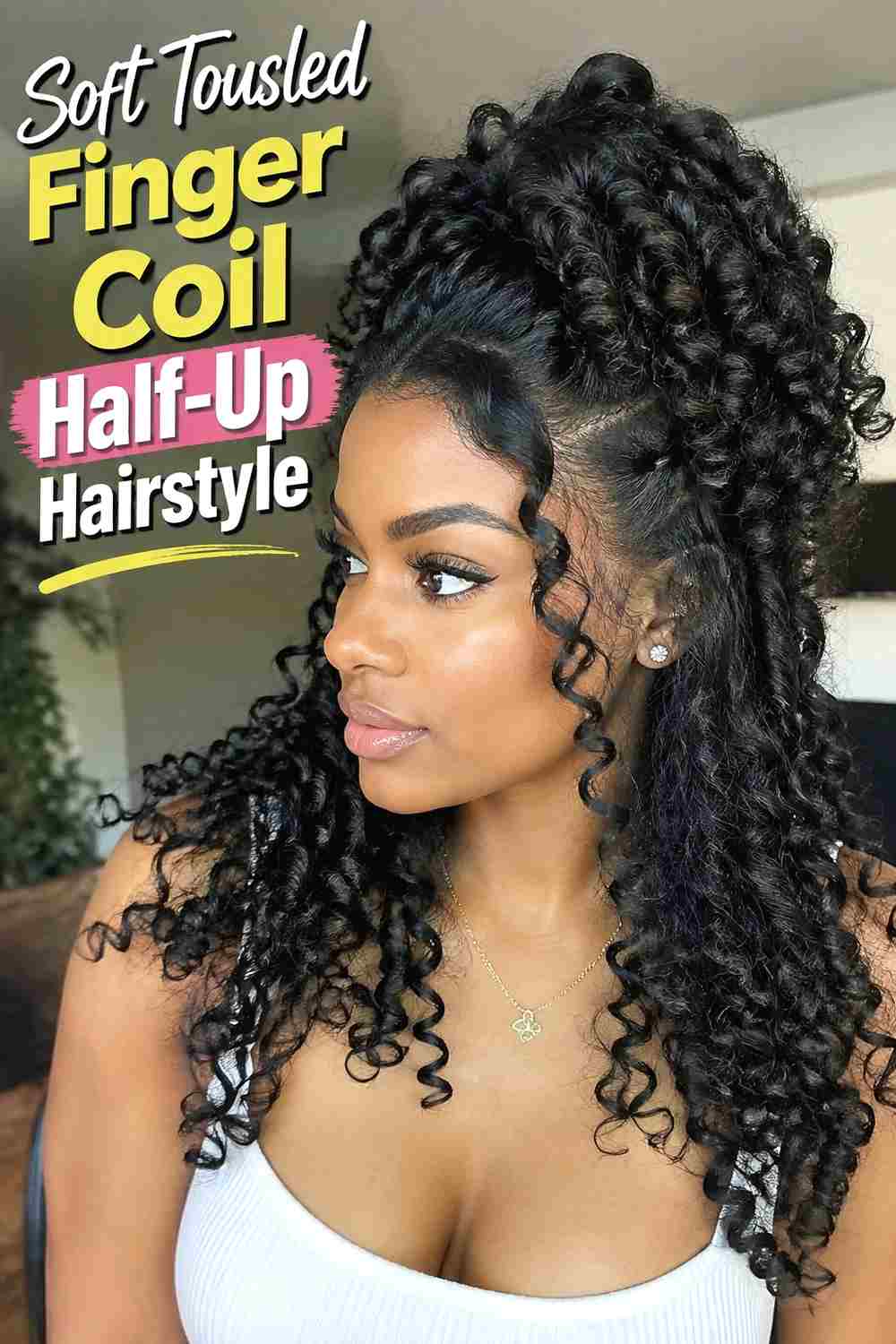 20. Soft Tousled Finger Coil Half Up Hairstyle
