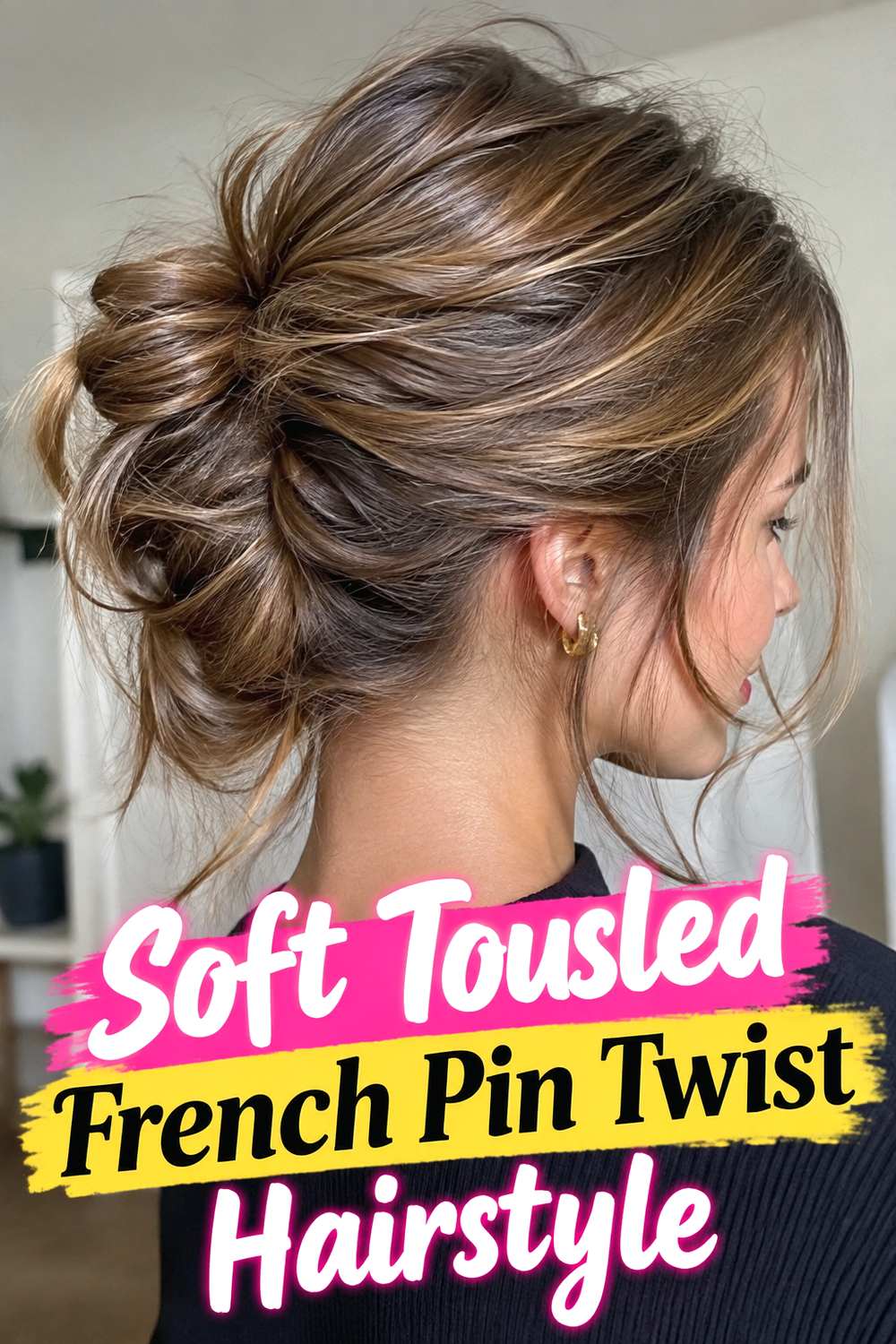 Soft Tousled French Pin Twist Hairstyle