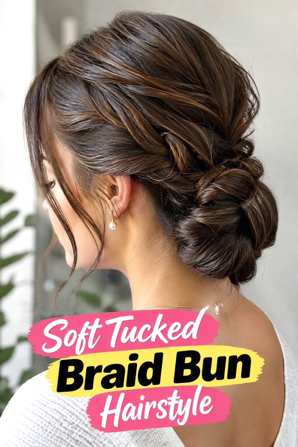 10. Soft Tucked Braid Bun Hairstyle