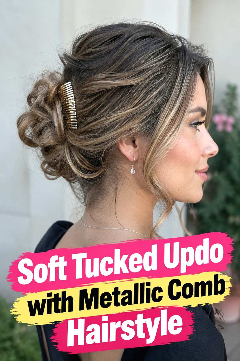 11. Soft Tucked Updo With Metallic Comb Hairstyle