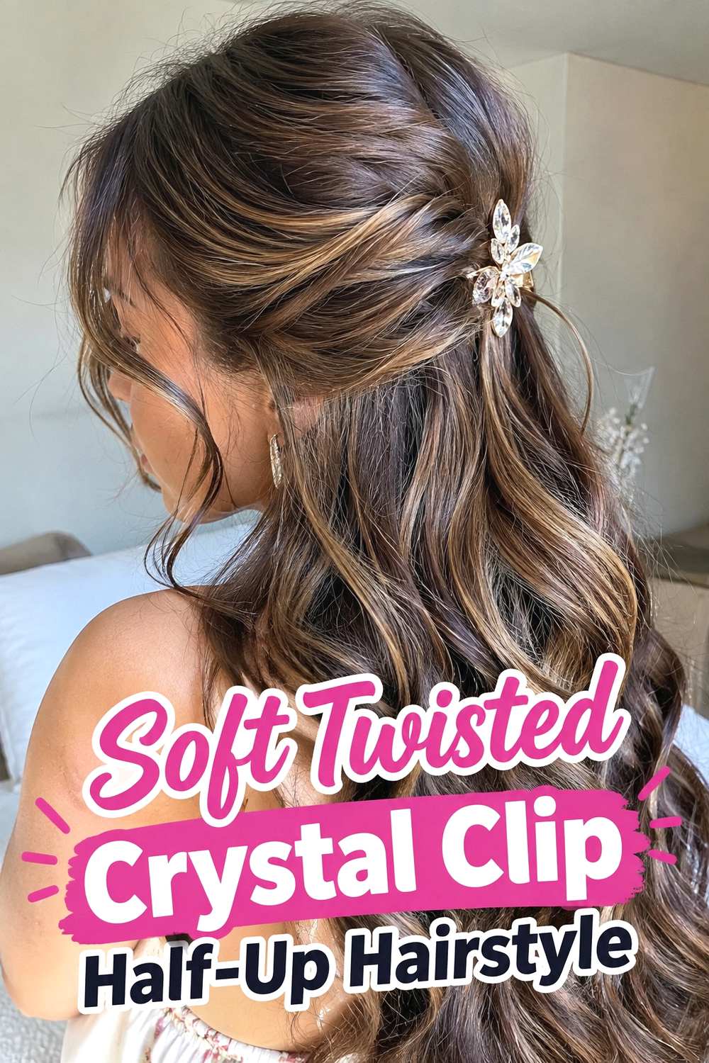 1. Soft Twisted Crystal Clip Half Up Hairstyle