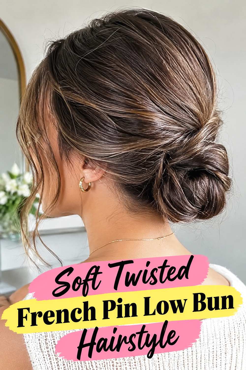 Soft Twisted French Pin Low Bun Hairstyle