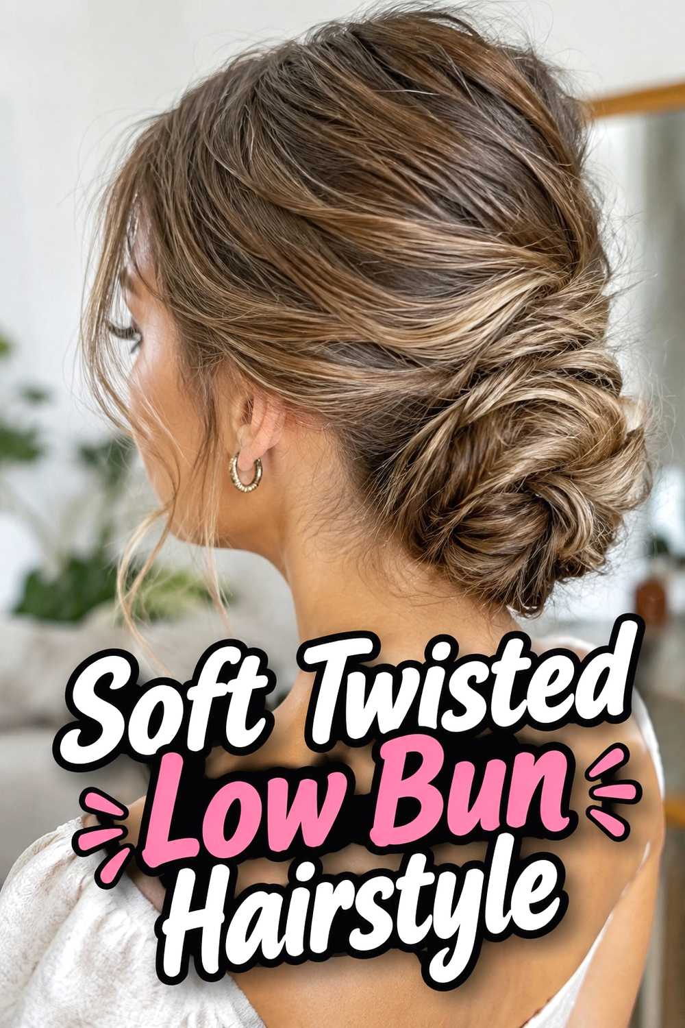 1. Soft Twisted Low Bun Hairstyle