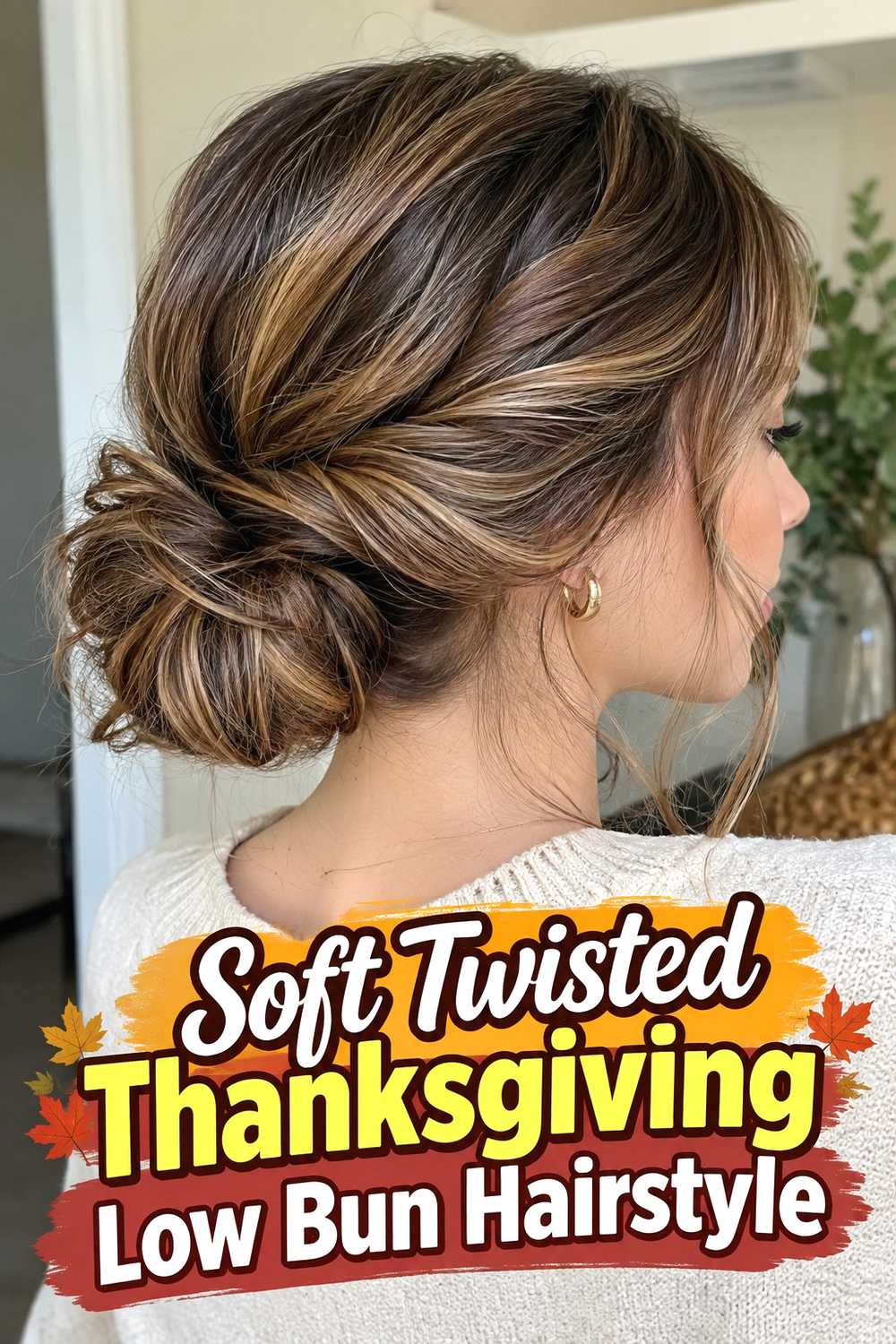 1. Soft Twisted Thanksgiving Low Bun Hairstyle