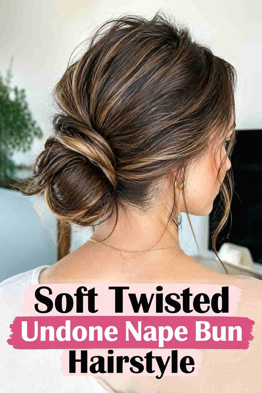 3. Soft Twisted Undone Nape Bun Hairstyle
