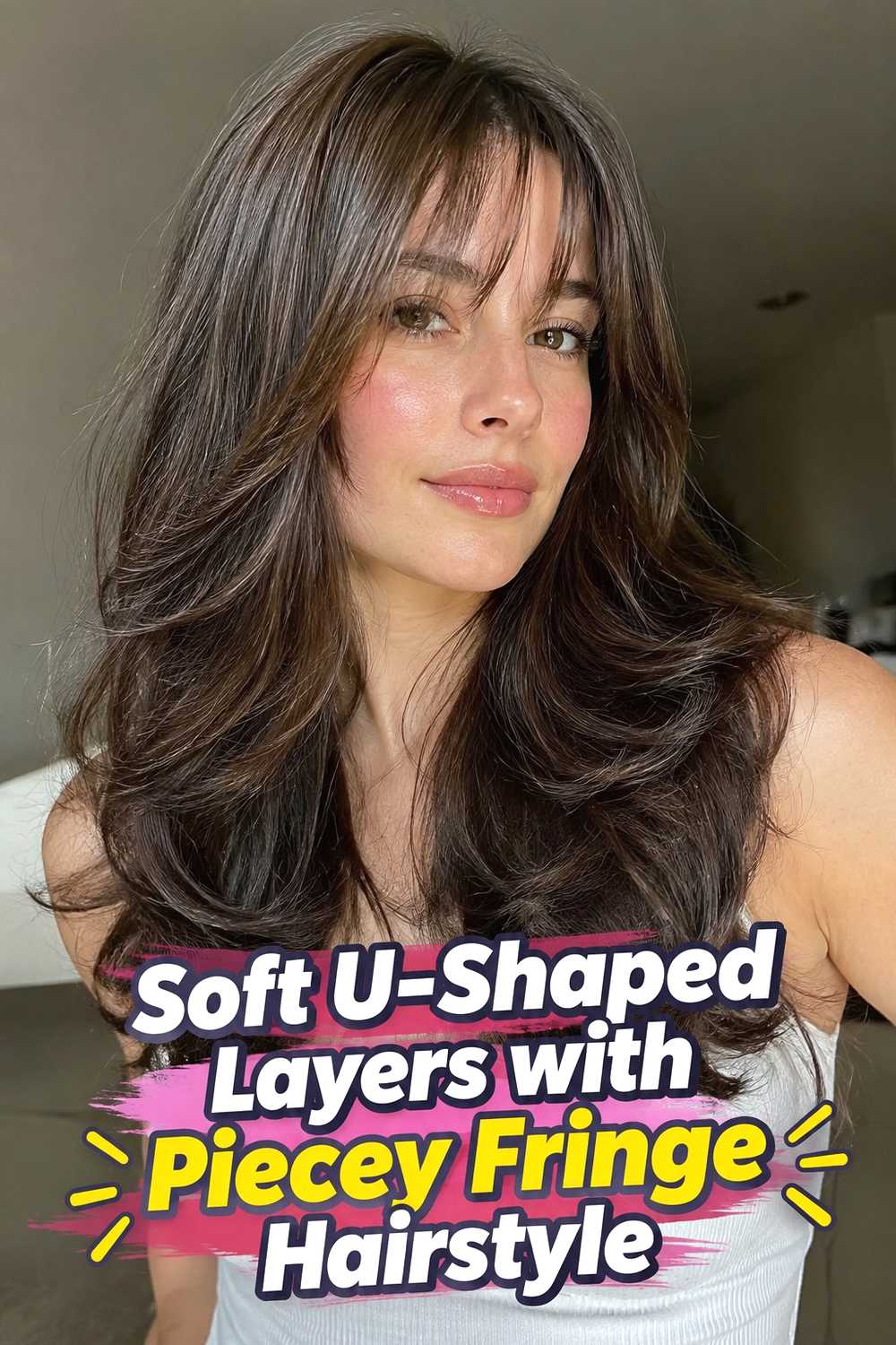 12. Soft U Shaped Layers With Piecey Fringe Hairstyle