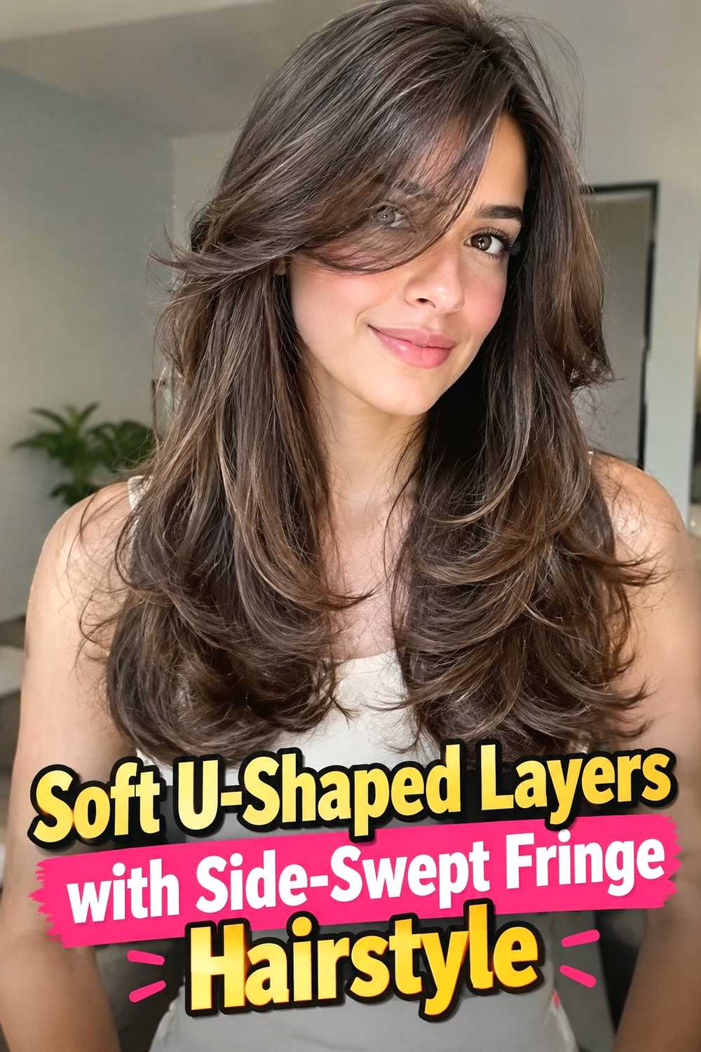 10. Soft U Shaped Layers With Side Swept Fringe Hairstyle