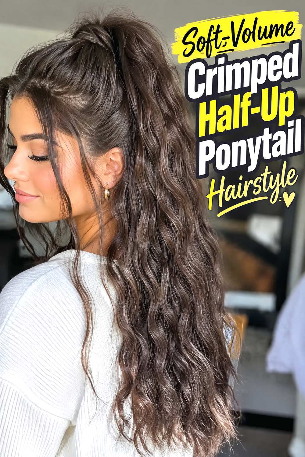 Soft-Volume Crimped Half-Up Ponytail Hairstyle