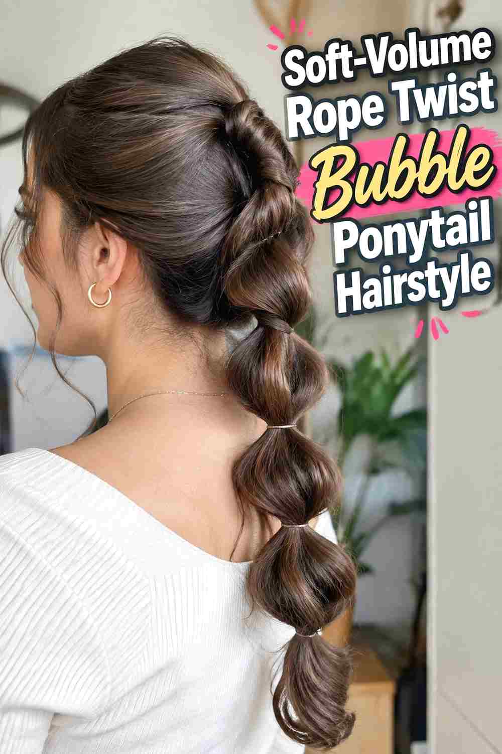 14. Soft Volume Rope Twist Bubble Ponytail Hairstyle