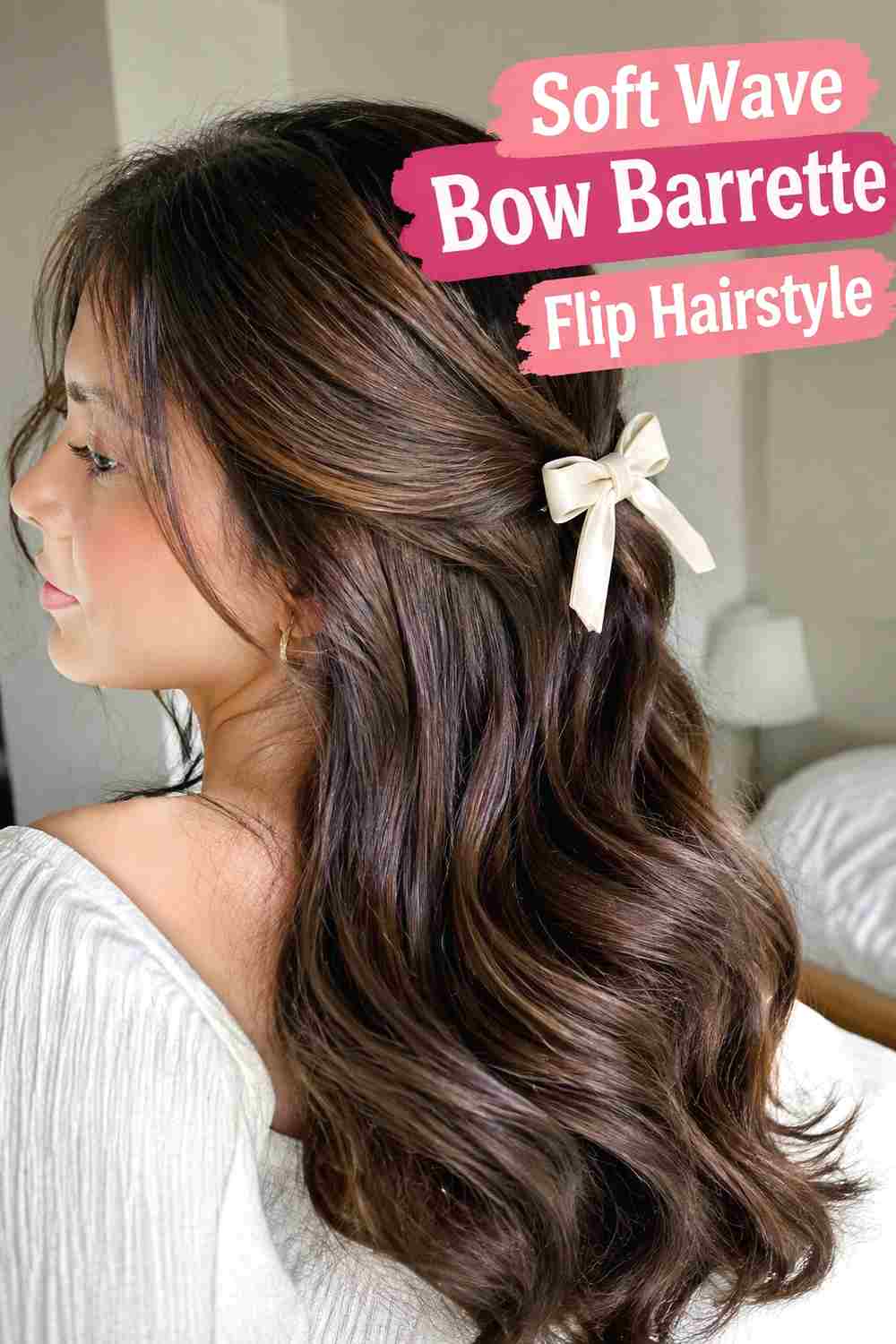 4. Soft Wave Bow Barrette Flip Hairstyle