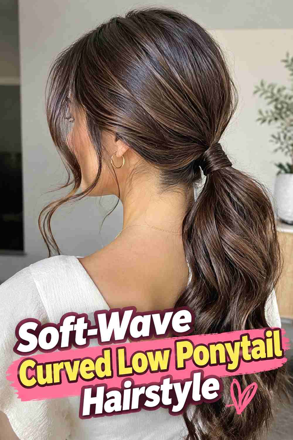8. Soft Wave Curved Low Ponytail Hairstyle