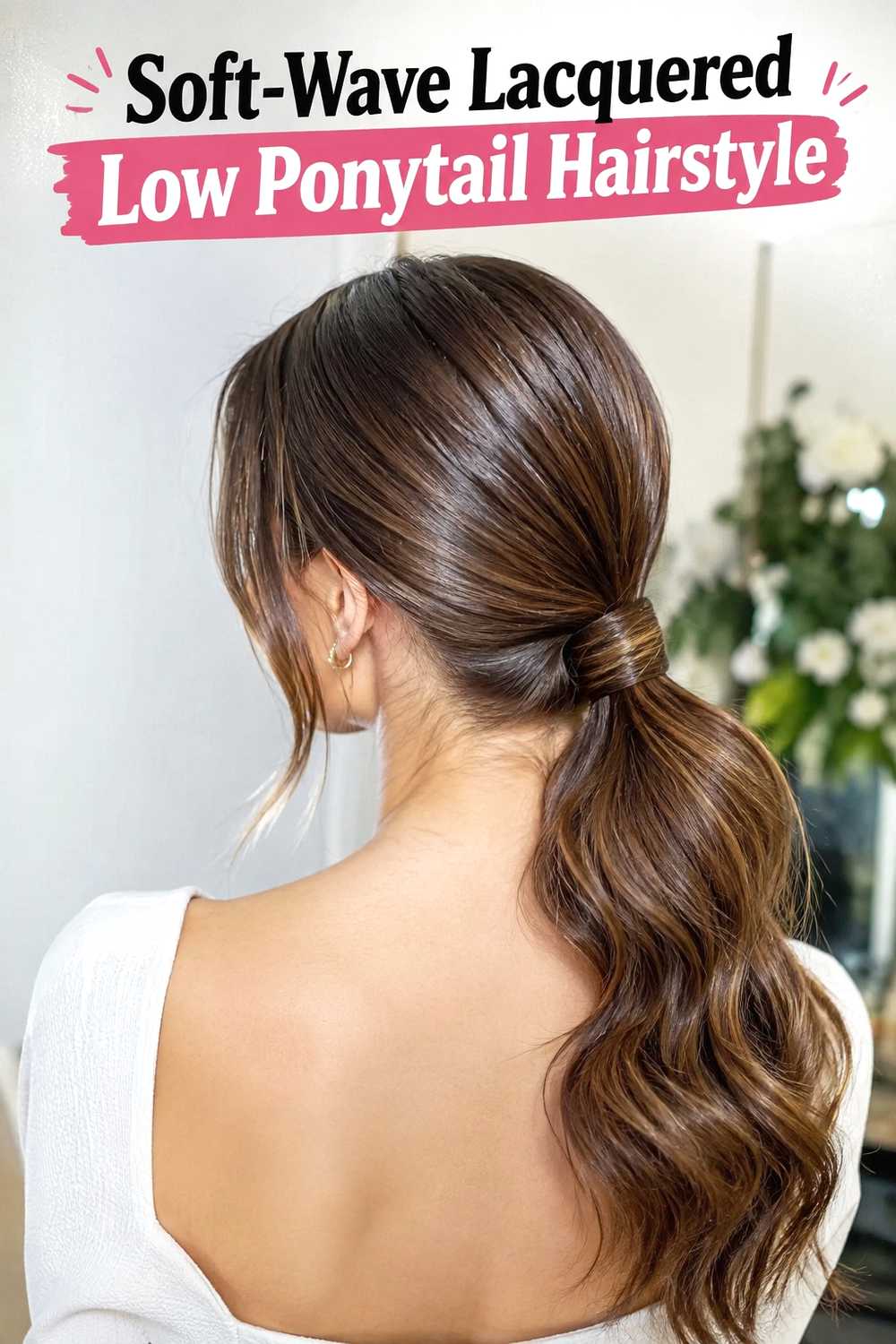 12. Soft Wave Lacquered Low Ponytail Hairstyle
