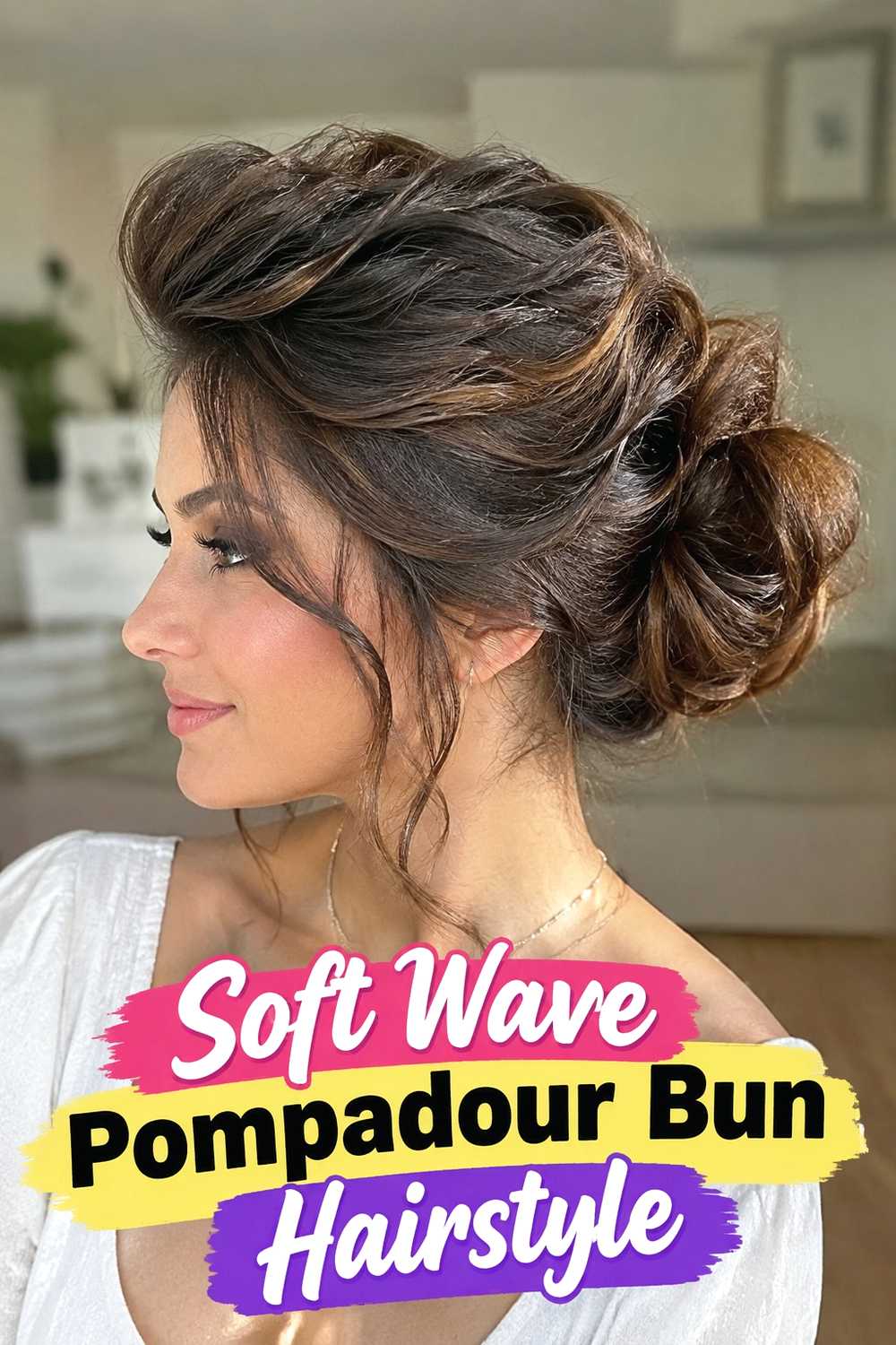 7. Soft Wave Pompadour Bun Hairstyle