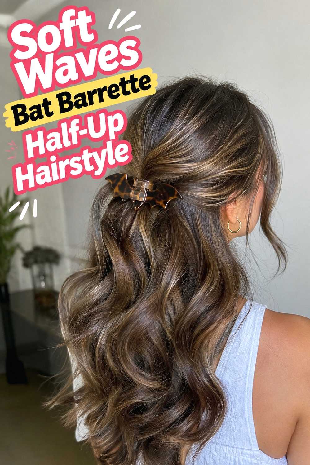 1. Soft Waves Bat Barrette Half Up Hairstyle