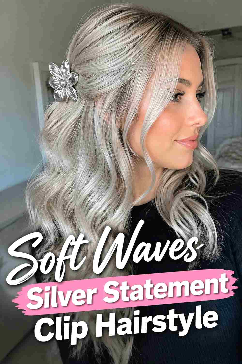 5. Soft Waves Silver Statement Clip Hairstyle
