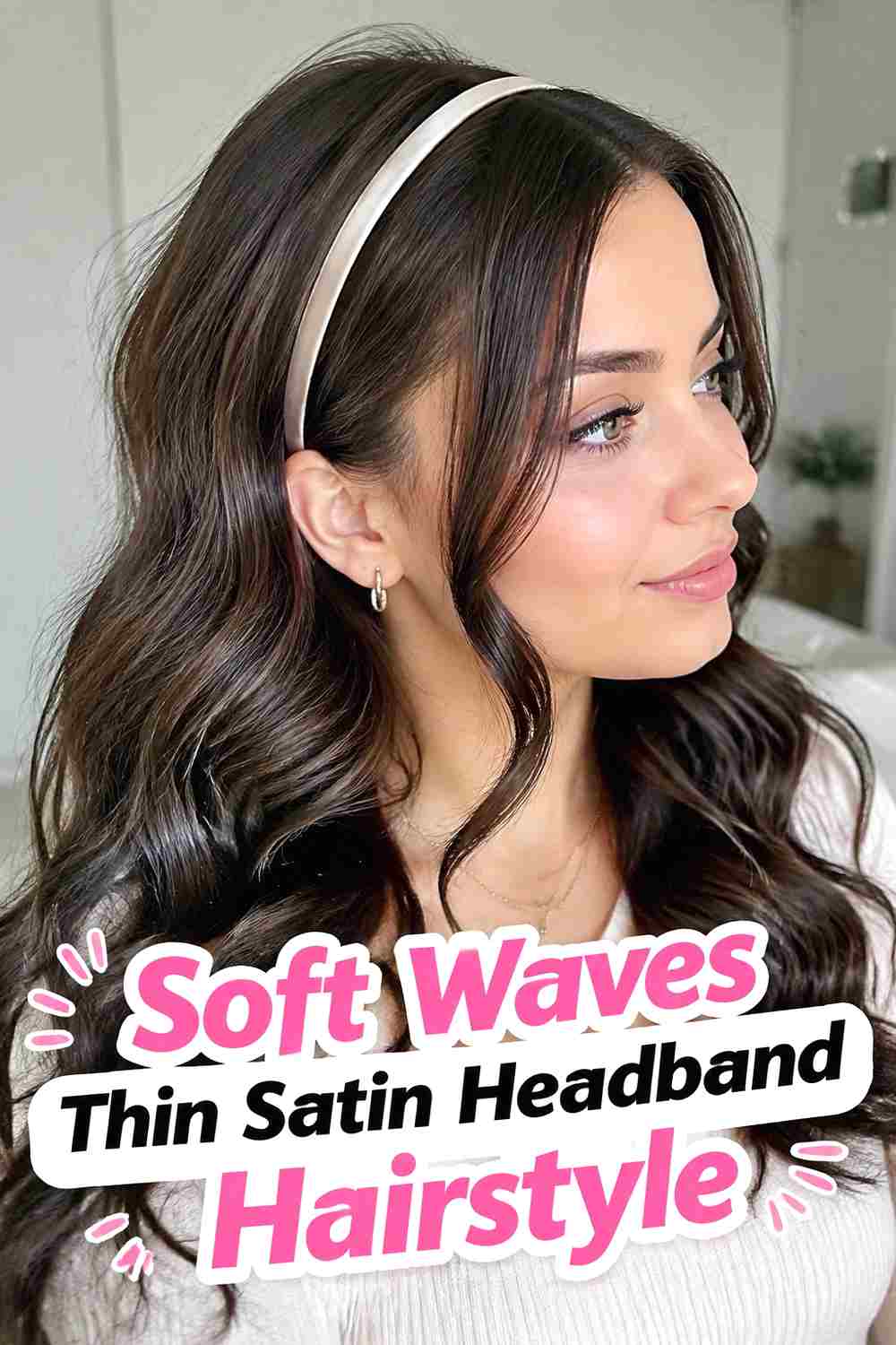 5. Soft Waves Thin Satin Headband Hairstyle