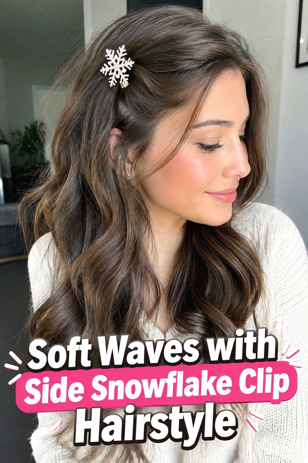 1. Soft Waves With Side Snowflake Clip Hairstyle