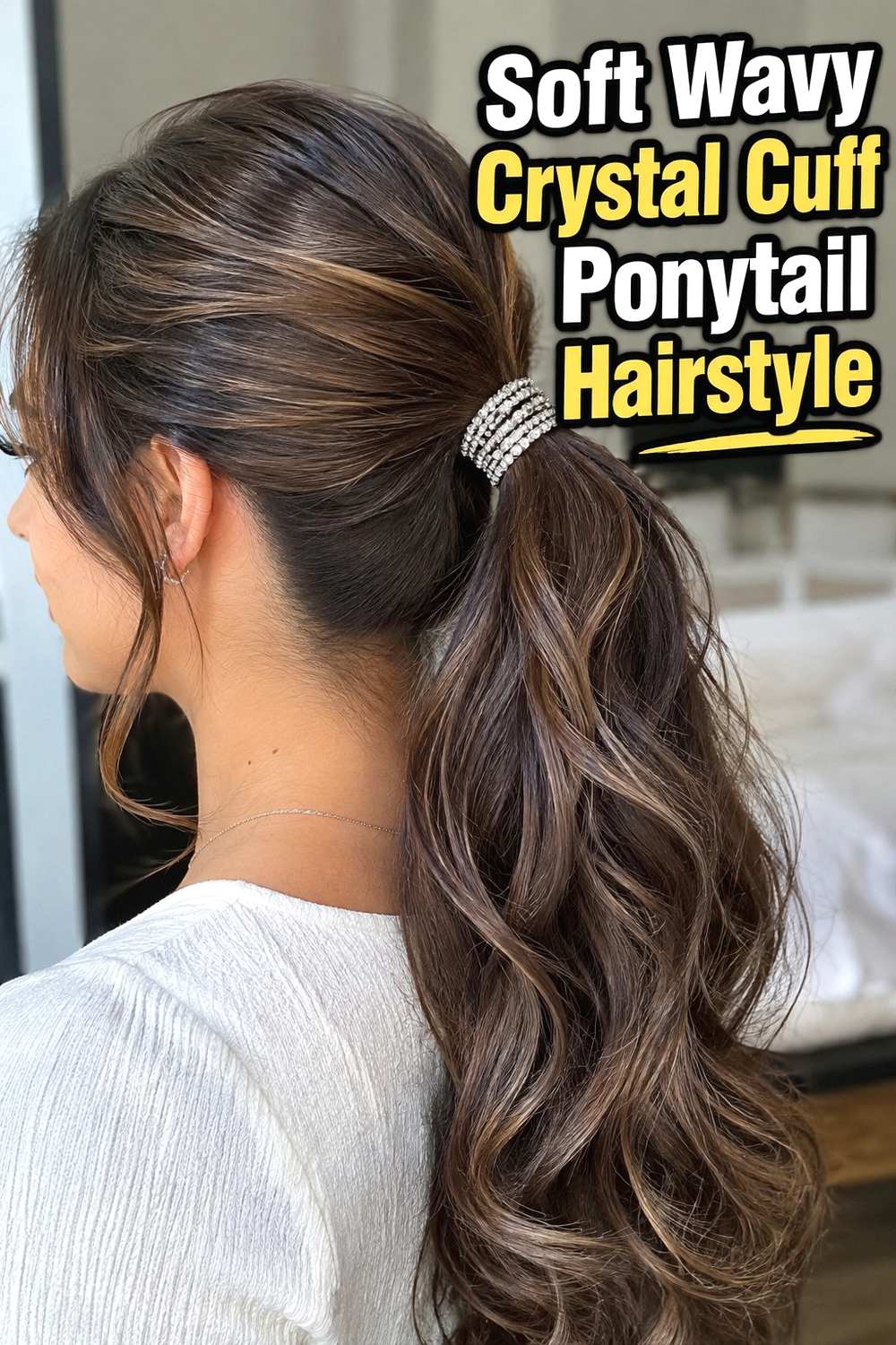 3. Soft Wavy Crystal Cuff Ponytail Hairstyle