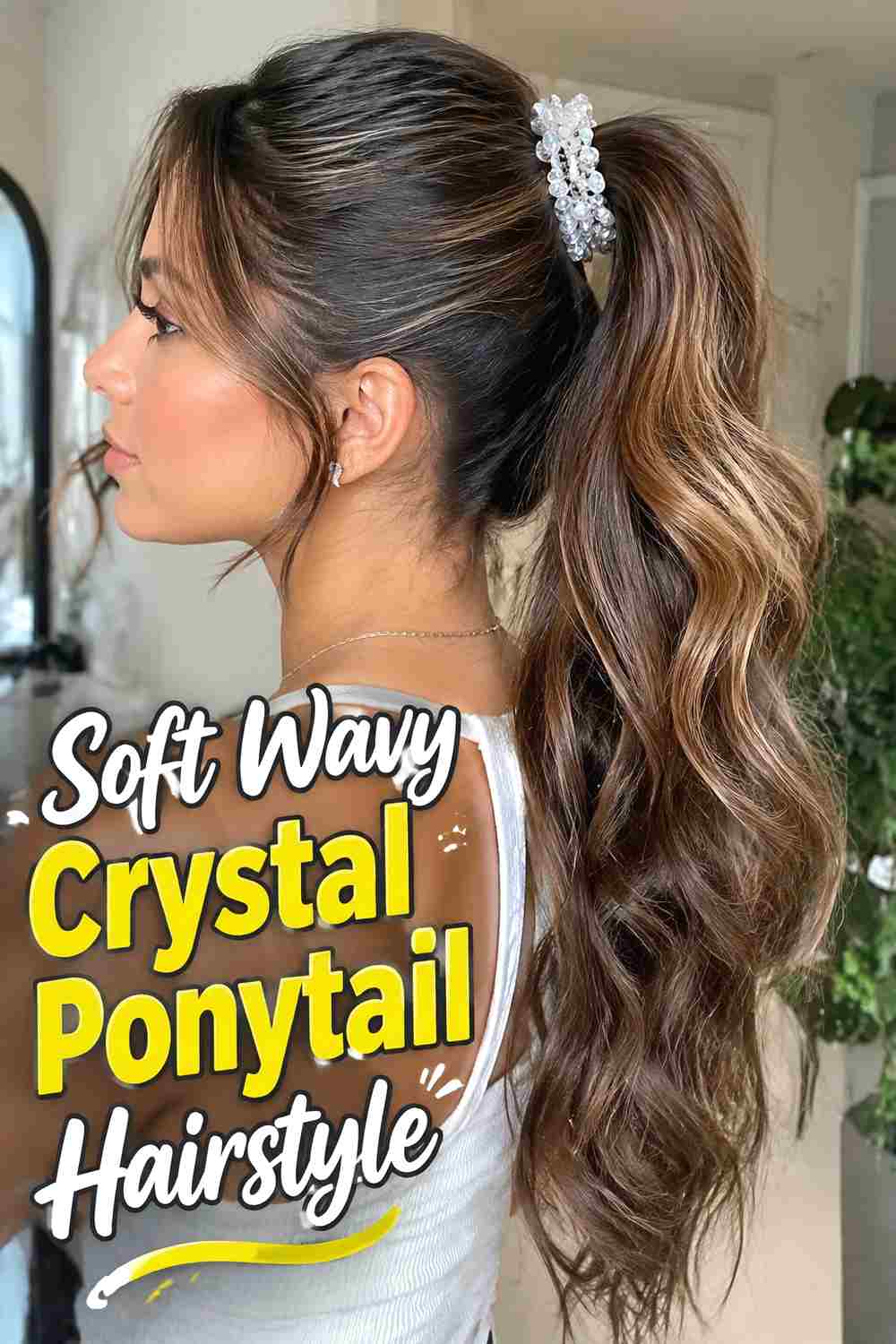 6. Soft Wavy Crystal Ponytail Hairstyle