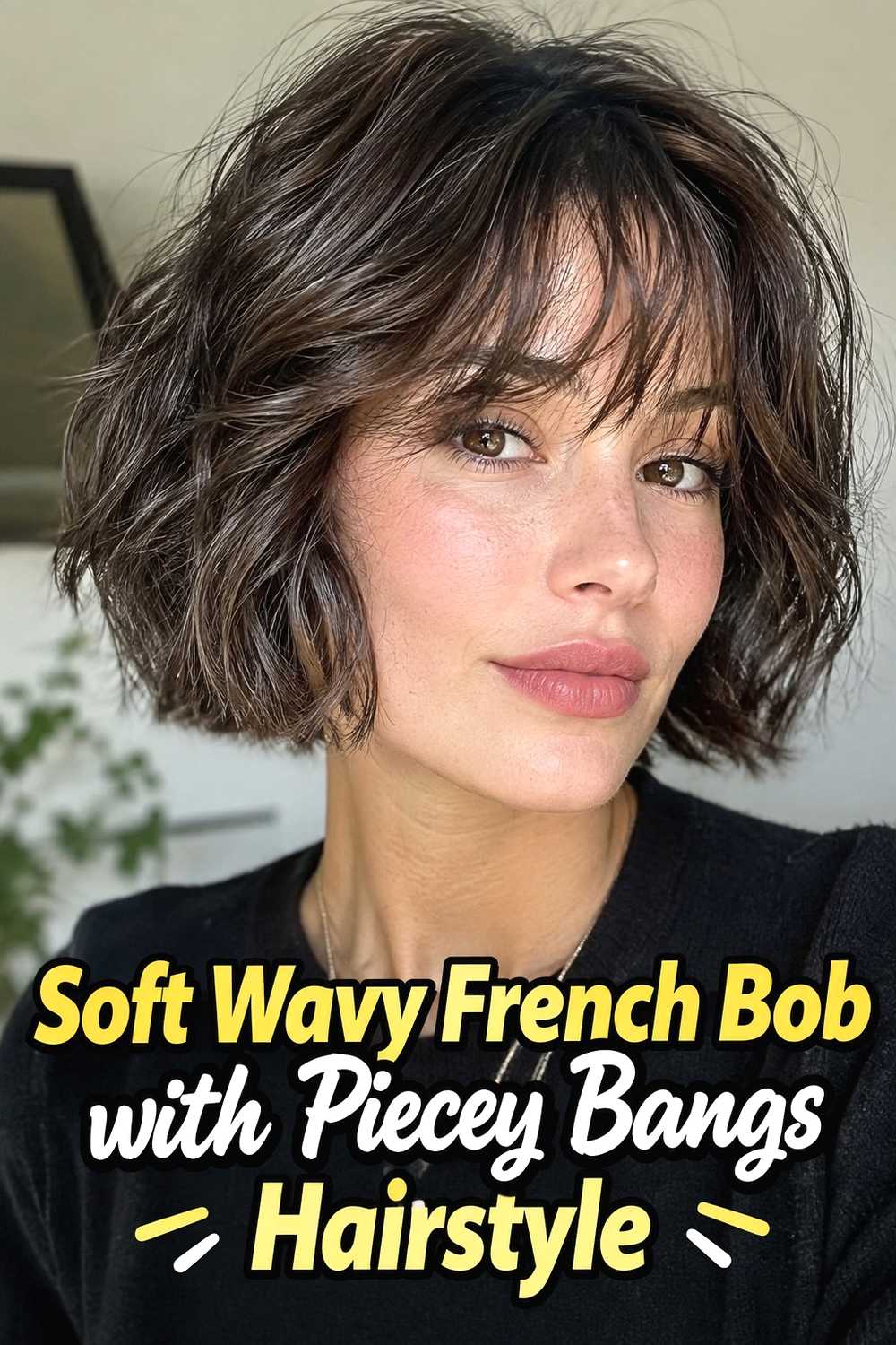 3. Soft Wavy French Bob With Piecey Bangs Hairstyle