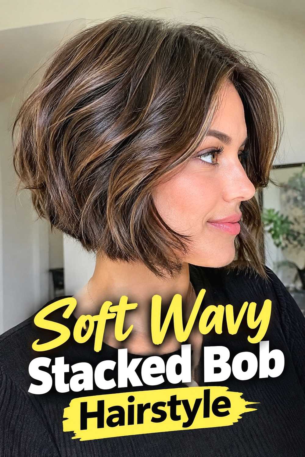 3. Soft Wavy Stacked Bob Hairstyle