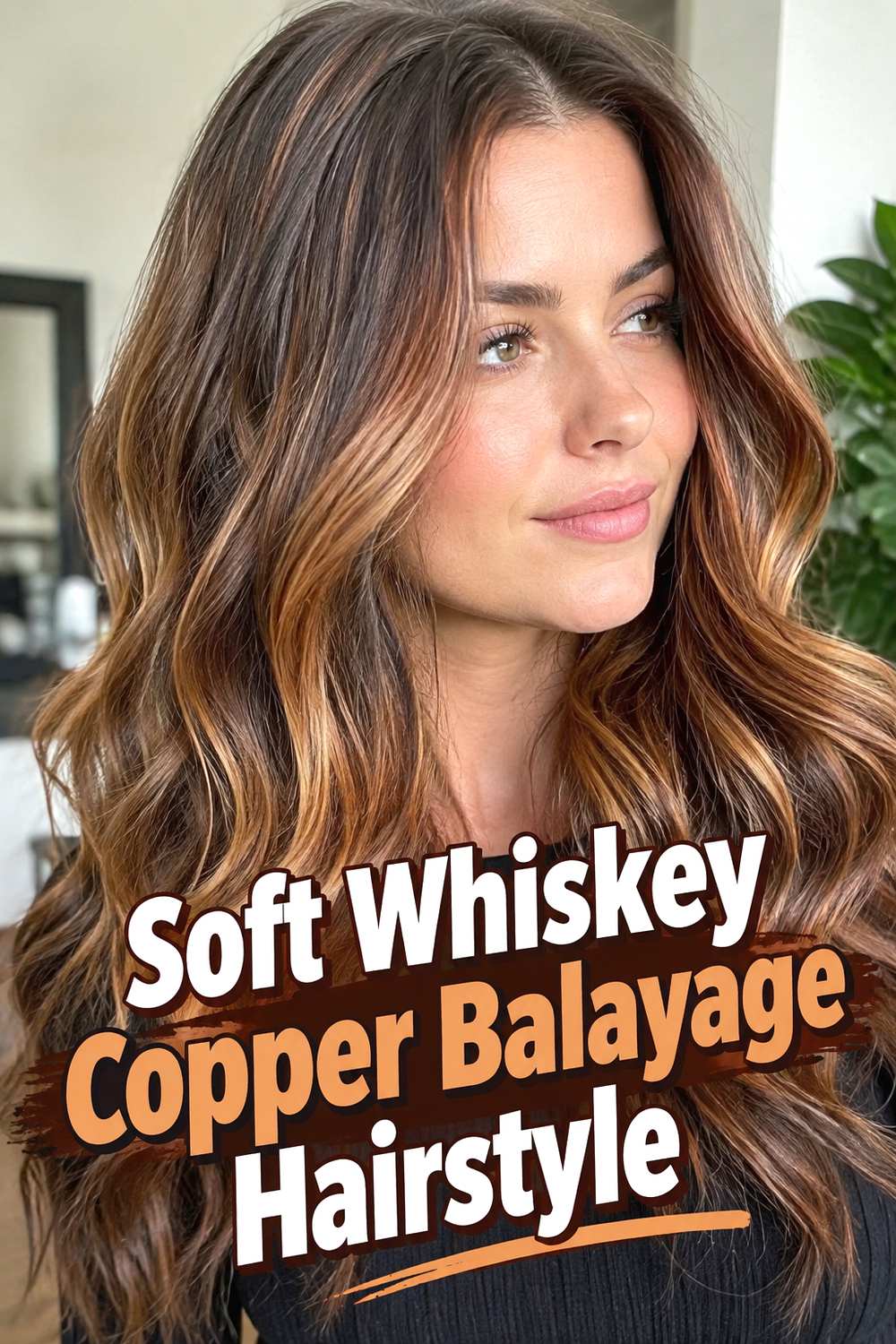 2. Soft Whiskey Copper Balayage Hairstyle