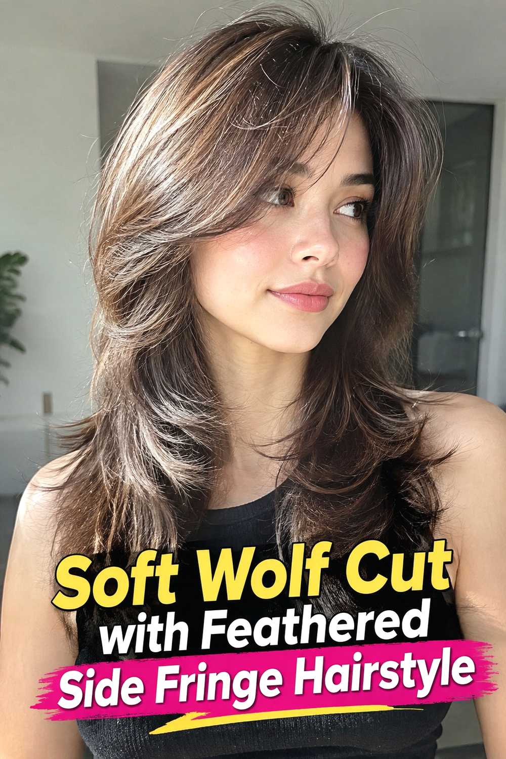 12. Soft Wolf Cut With Feathered Side Fringe Hairstyle