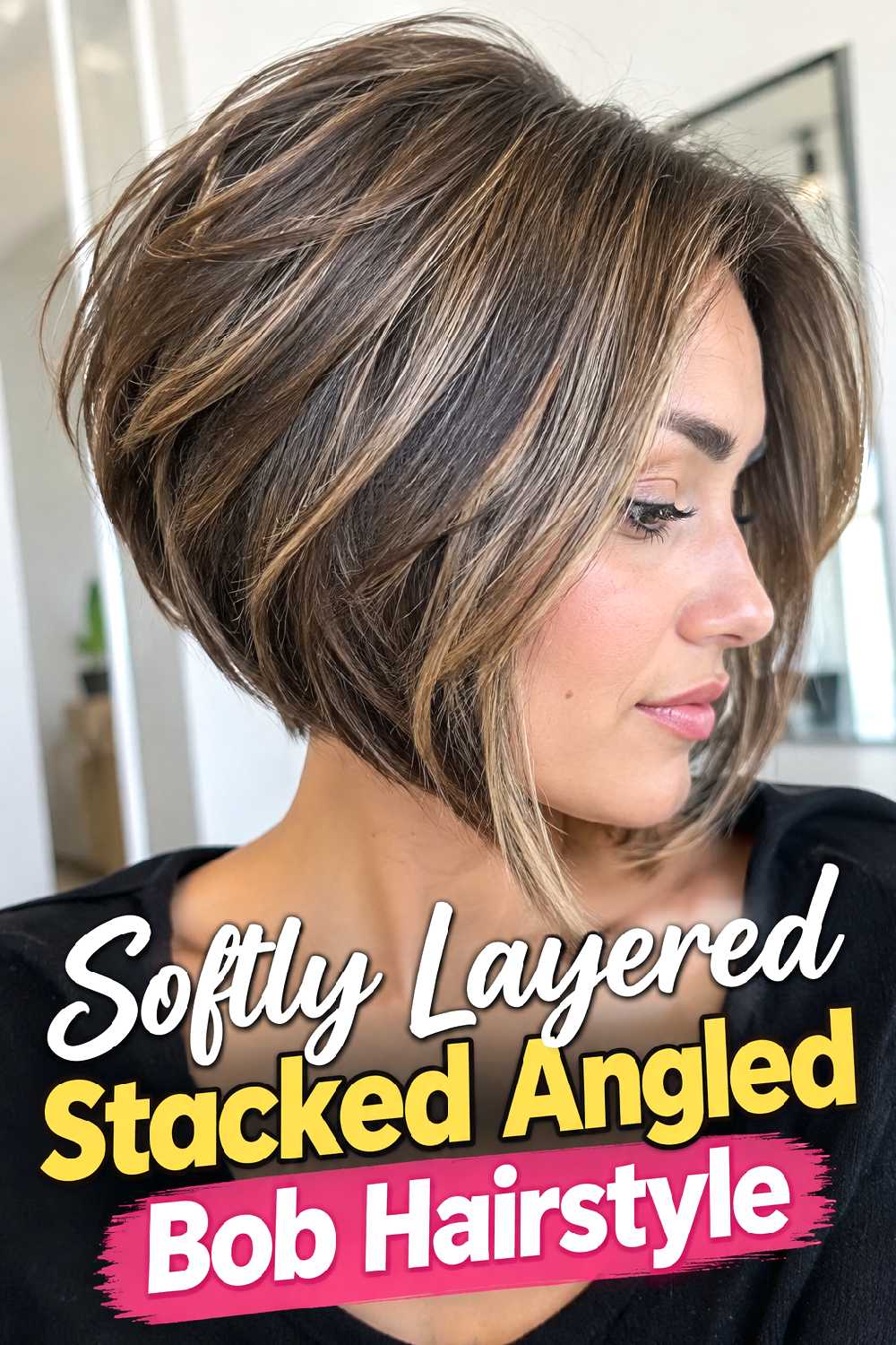 Softly Layered Stacked Angled Bob Hairstyle