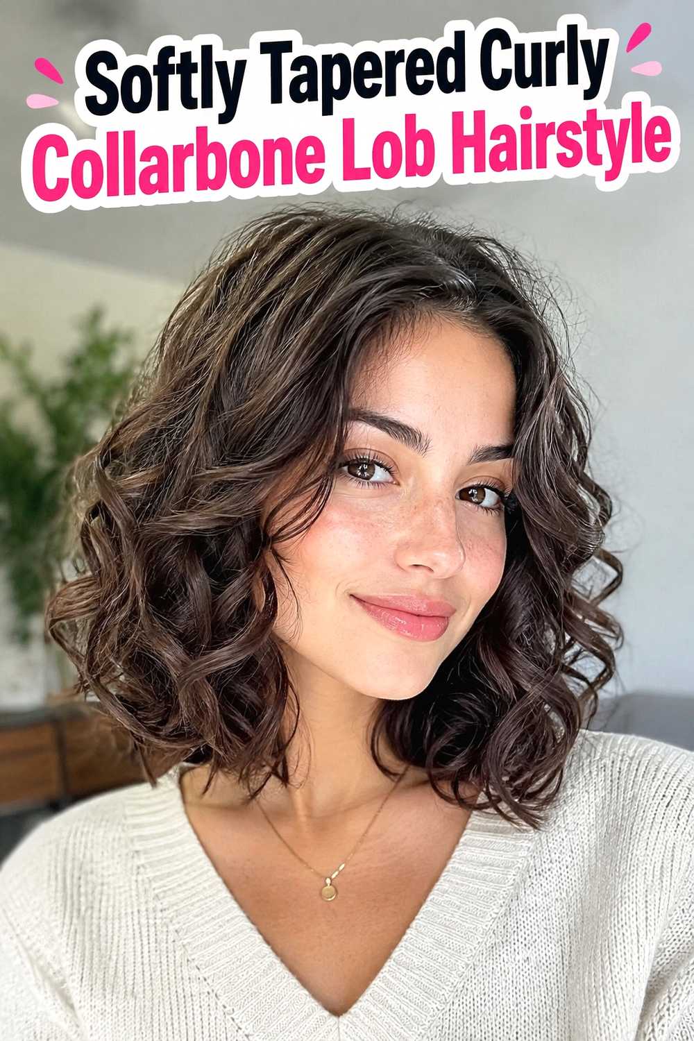 16. Softly Tapered Curly Collarbone Lob Hairstyle