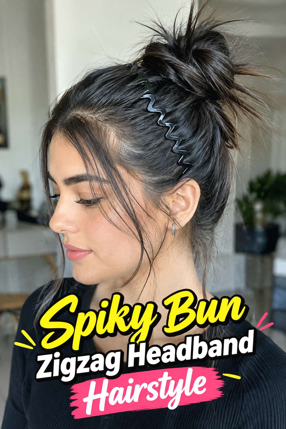 Spiky Bun Zigzag Headband Hairstyle