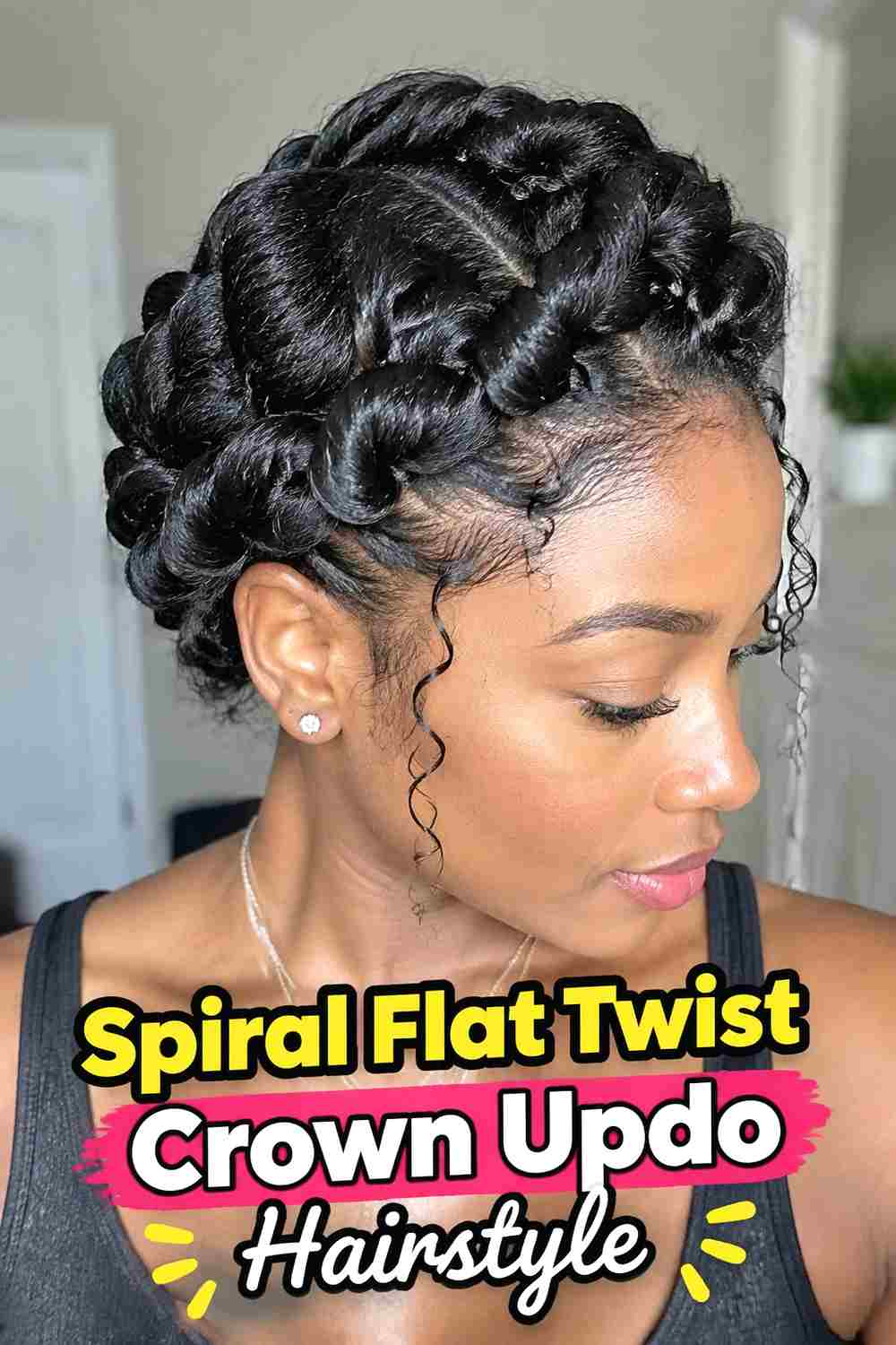 4. Spiral Flat Twist Crown Updo Hairstyle