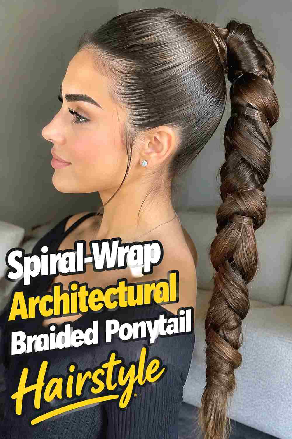 14. Spiral Wrap Architectural Braided Ponytail Hairstyle