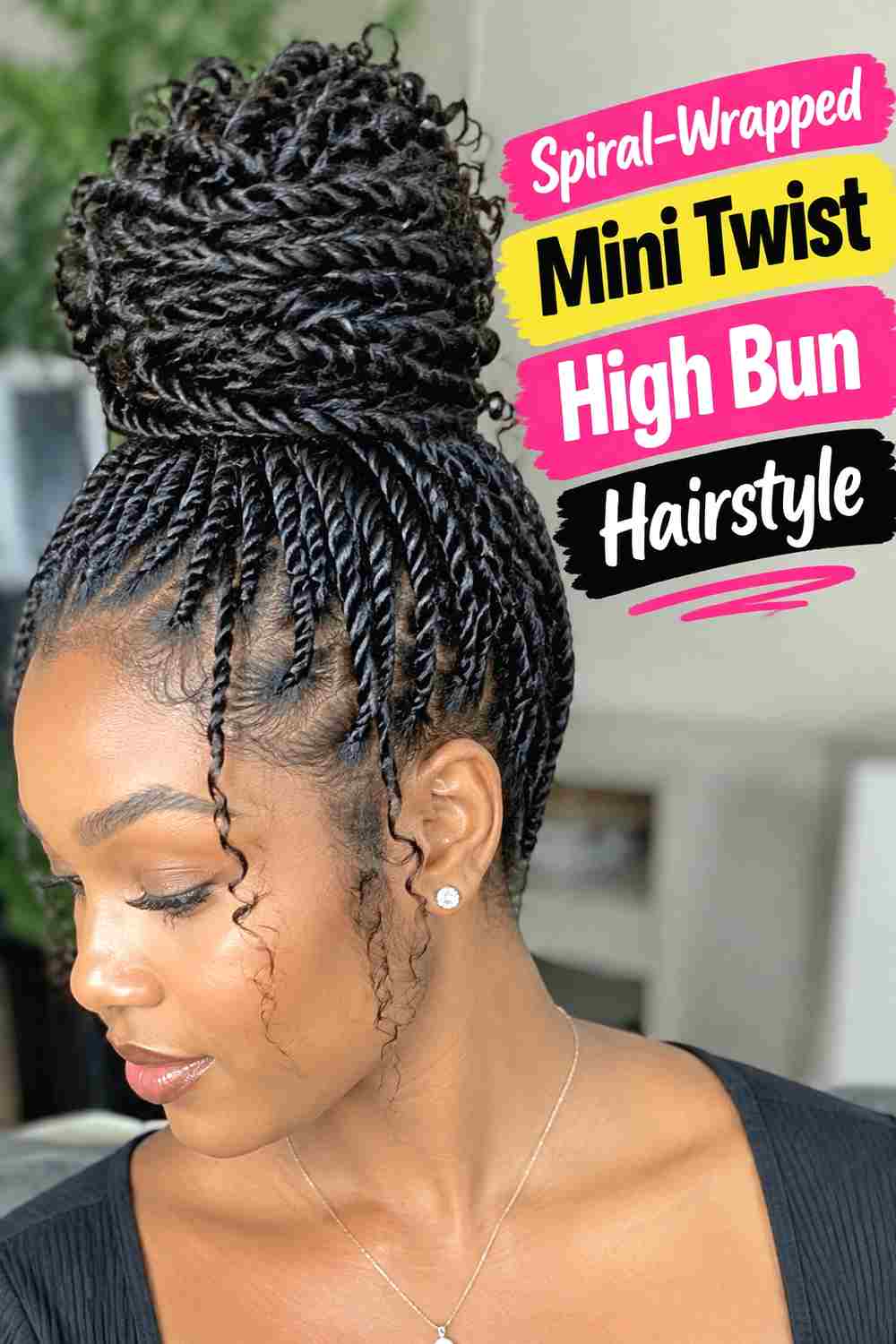 10. Spiral Wrapped Mini Twist High Bun Hairstyle