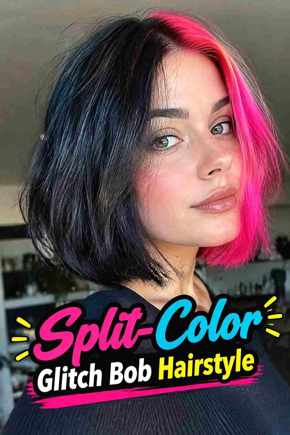 3. Split Color Glitch Bob Hairstyle