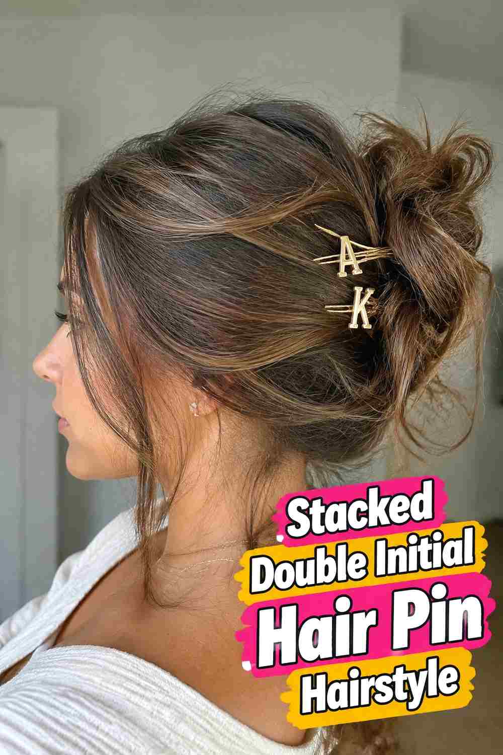 5. Stacked Double Initial Hair Pin Hairstyle