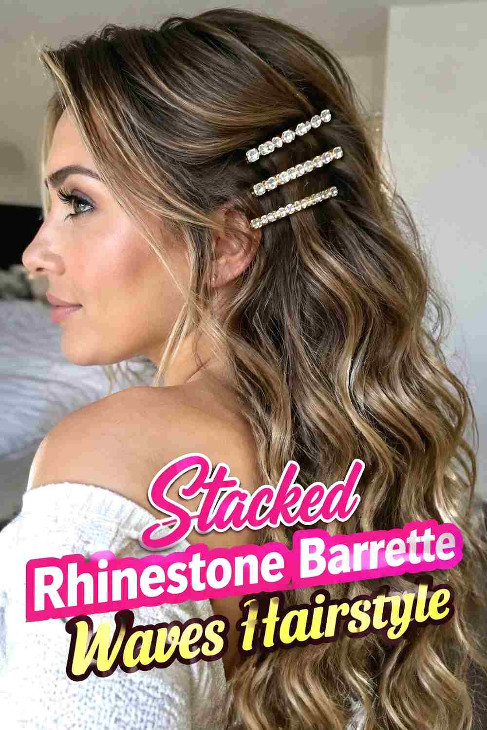 12. Stacked Rhinestone Barrette Waves Hairstyle