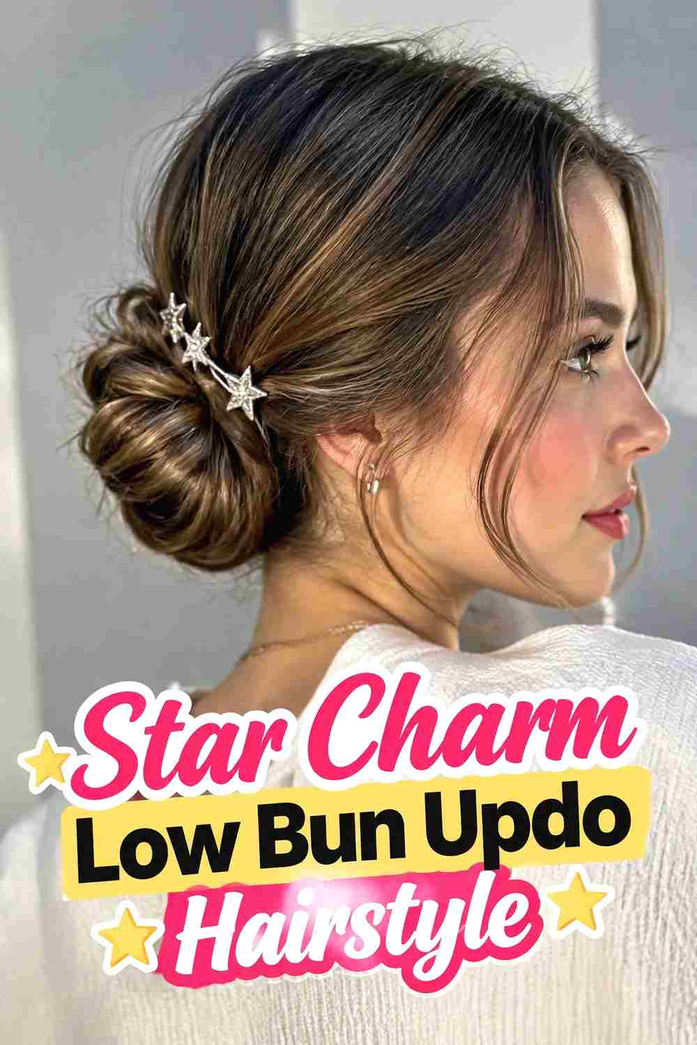 1. Star Charm Low Bun Updo Hairstyle
