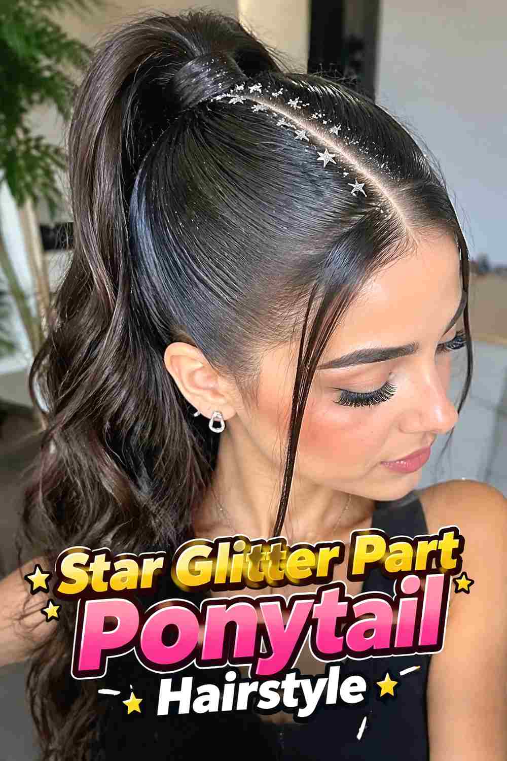 5. Star Glitter Part Ponytail Hairstyle
